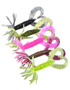 Kolpo Soft Worm Sickles 7 cm 1.8 g – Double Tail and Umbrella, 5 pcs, 5 Colors, High Attractiveness