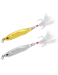 Kolpo Metal Jig Gold & Silver Vertical Fishing with Treble Hook and Feather – 7/10/15/20 g