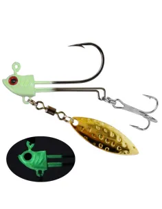 Kolpo Jig Head with Hook, Treble Hook and Rotating Blade 7-10-17g Silver/Glow 2pcs Spinning 2
