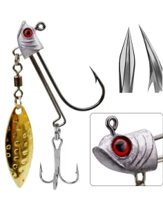 Kolpo Jig Head with Hook, Treble Hook and Rotating Blade 7-10-17g Silver/Glow 2pcs Spinning
