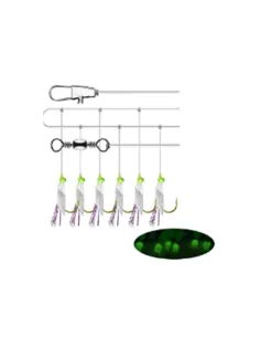 Kolpo Sabiki White Fish Skin 6 Hooks – Boat Fishing Rig Horse Mackerel Japanese Hooks