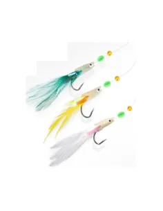 Kolpo Fish Chicken Feathers Sabiki 3 Hooks 1/0 – Professional Rig with Natural Sea Feathers