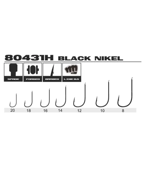 Kolpo Brutale 80431H Black Nickel Fishing Hooks with Spade – Forged with Barb, 0.5 mm Wire, High Strength