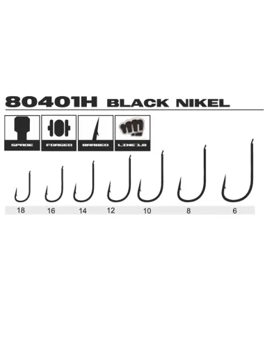 Kolpo Brutale 80401H Black Nickel Fishing Hooks with Spade Tip, 1.0 mm Wire, Micro Barb – 20 Pieces
