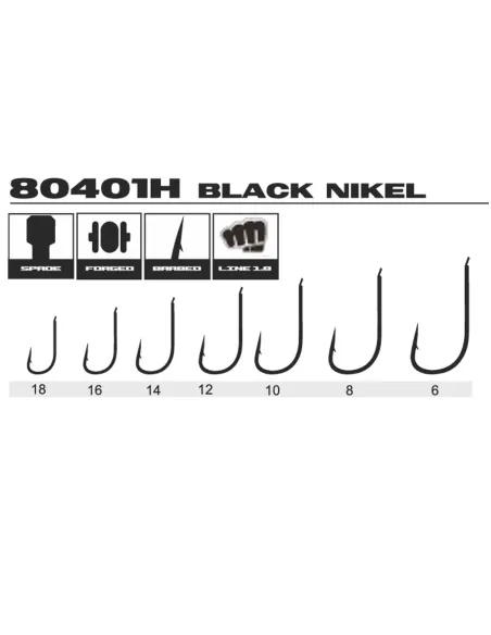 Kolpo Brutale 80401H Black Nickel Fishing Hooks with Spade Tip, 1.0 mm Wire, Micro Barb – 20 Pieces