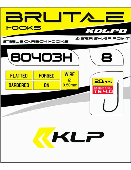 Kolpo Brutale 80403H Fishing Hooks with Black Nickel Spade, Forged, 0.5 mm Wire, Barb - 20 Pieces
