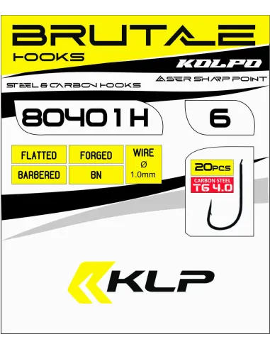 Kolpo Brutale 80401H Black Nickel Fishing Hooks with Spade Tip, 1.0 mm Wire, Micro Barb – 20 Pieces