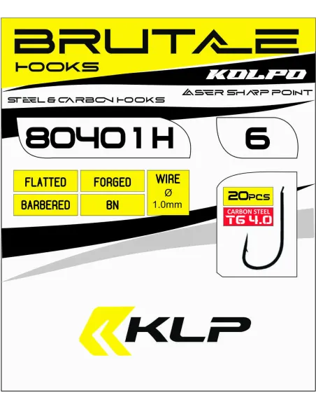 Kolpo Brutale 80401H Black Nickel Fishing Hooks with Spade Tip, 1.0 mm Wire, Micro Barb – 20 Pieces