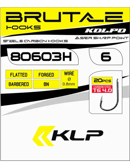 Kolpo Brutale 80603H Black Nickel Fishing Hooks with Forged Spade 0.8 mm Wire with Barb – 20 Pieces