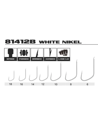Kolpo Brutale 81412B White Nickel Forged Fishing Hooks with Spade and Barb 1.0 mm Wire – 20 Pieces