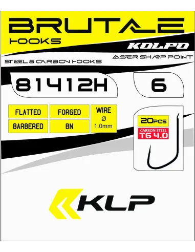 Kolpo Brutale 81412H Black Nickel Forged Fishing Hooks with Spade and Barb, 1.0 mm Wire – Pack of 20