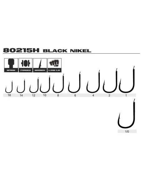Kolpo Brutale 80215H Black Nickel Forged Fishing Hooks with Spade and Barb, 1.0 mm Wire – Pack of 20