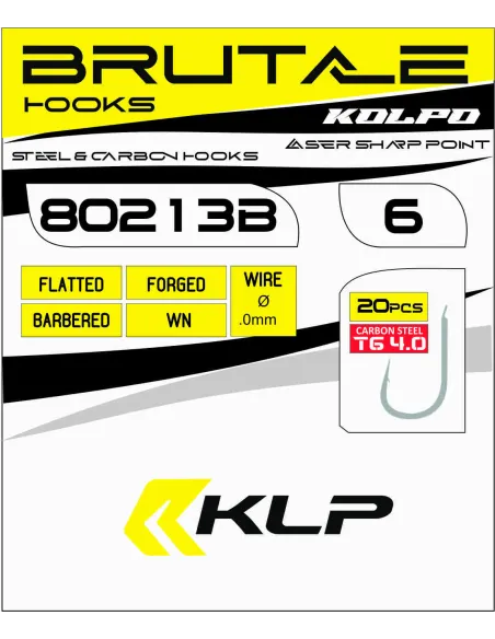 Kolpo Brutale 80213B White Nickel Forged Fishing Hooks with Spade and Barb, 2.0 mm Wire – Pack of 20