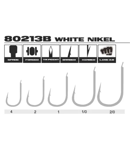 Kolpo Brutale 80213B White Nickel Forged Fishing Hooks with Spade and Barb, 2.0 mm Wire – Pack of 20