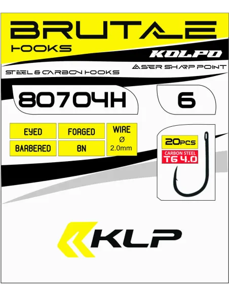 Kolpo Brutale 80704H Black Nickel Forged Fishing Hooks with Eye and Super Cut Point – 20 Pieces