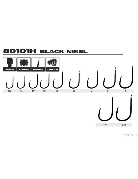 Kolpo Brutale 80101H Black Nickel Forged Fishing Hooks with Spade and Super Cut Tip – 20 Pieces