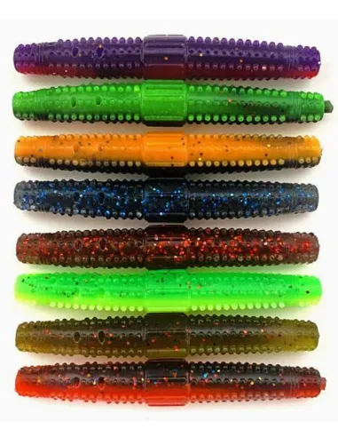 Set of 8 Rattling Worms Kolpo Spinning Black Bass Soft Bait Internal Vibration Lake River