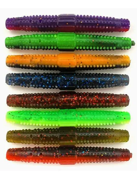 Set of 8 Rattling Worms Kolpo Spinning Black Bass Soft Bait Internal Vibration Lake River