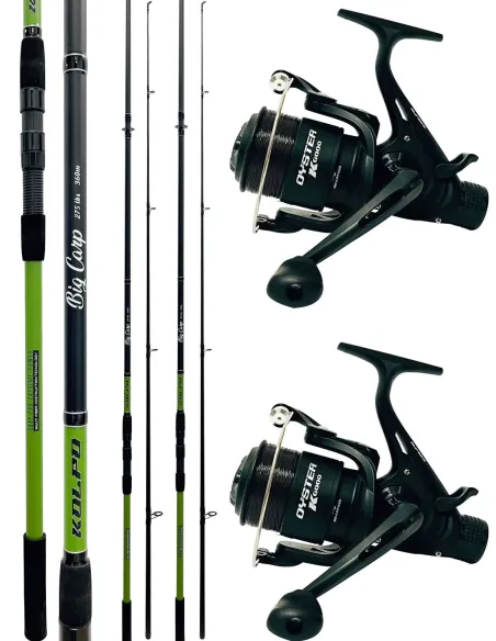 Combo Carpfishing Kolpo 2 Canne 3.60 m 2.75 lb + 2 Oyster Free Spool con Filo – Set Completo