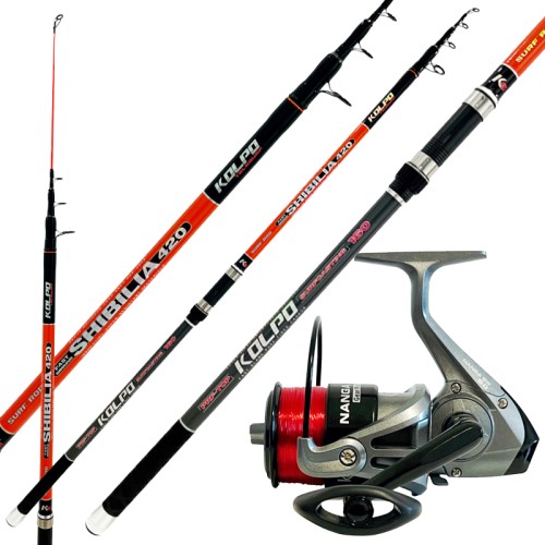 Combo Surfcasting Telescopic Fishing Rod 160 gr Carbon Reel with wire Kolpo - Pescaloccasione