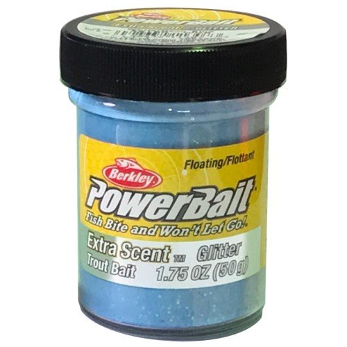 Berkley Powerbait Glitter Trout Bait White Neon Blu Extra Scent Pastella per Trote Berkley