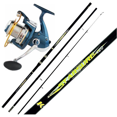 Combo Surfcasting Rock Fishing with Rod Three Sections 200 gr Reel 8 bb All Fishing