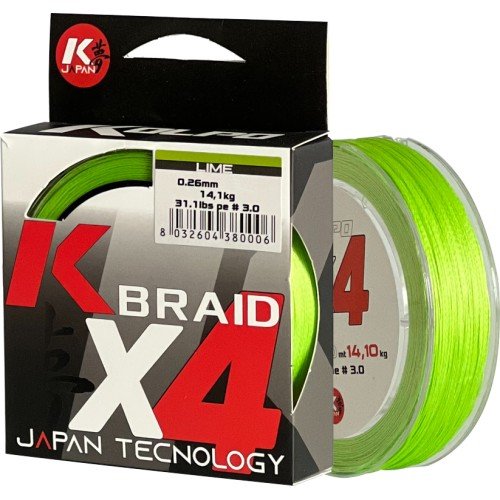 Kolpo K Braid X4 Braided Premium Quality 300 mt Lime Fluo Kolpo