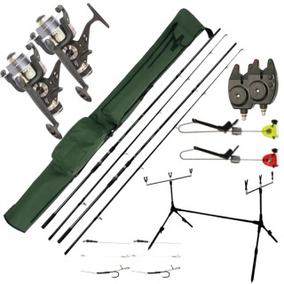 Carpfishing Kit: 2 Rods 2 Reels 2 Signalers 1 Pod 1 Scabbard 2 Terminals 2  Swingers