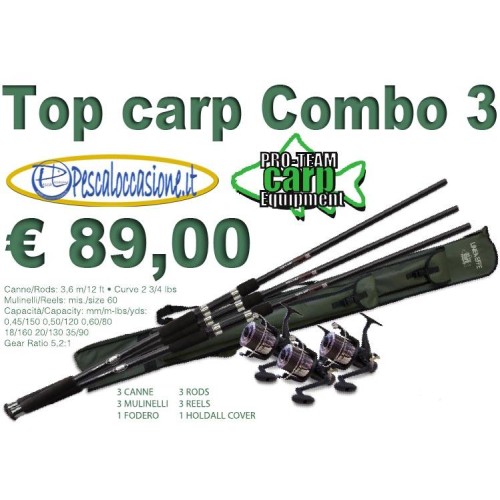 Combo pesca kit Carpfishing 3 canne 3 mulinelli 1 fodero Lineaeffe - Pescaloccasione