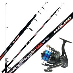 Kolpo Surfcasting Kit with Canna Memorabila 4.20 mt 200 gr with Reel and Preloaded Wire