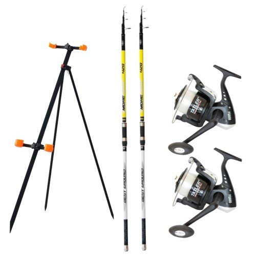 Surfcasting Fishing Combo 2 Carbon Rods 2 Tripod Wire Reels Tatler