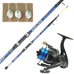 Kit Combo Fishing Bolentino Canna Reel Wire and 3 Lines